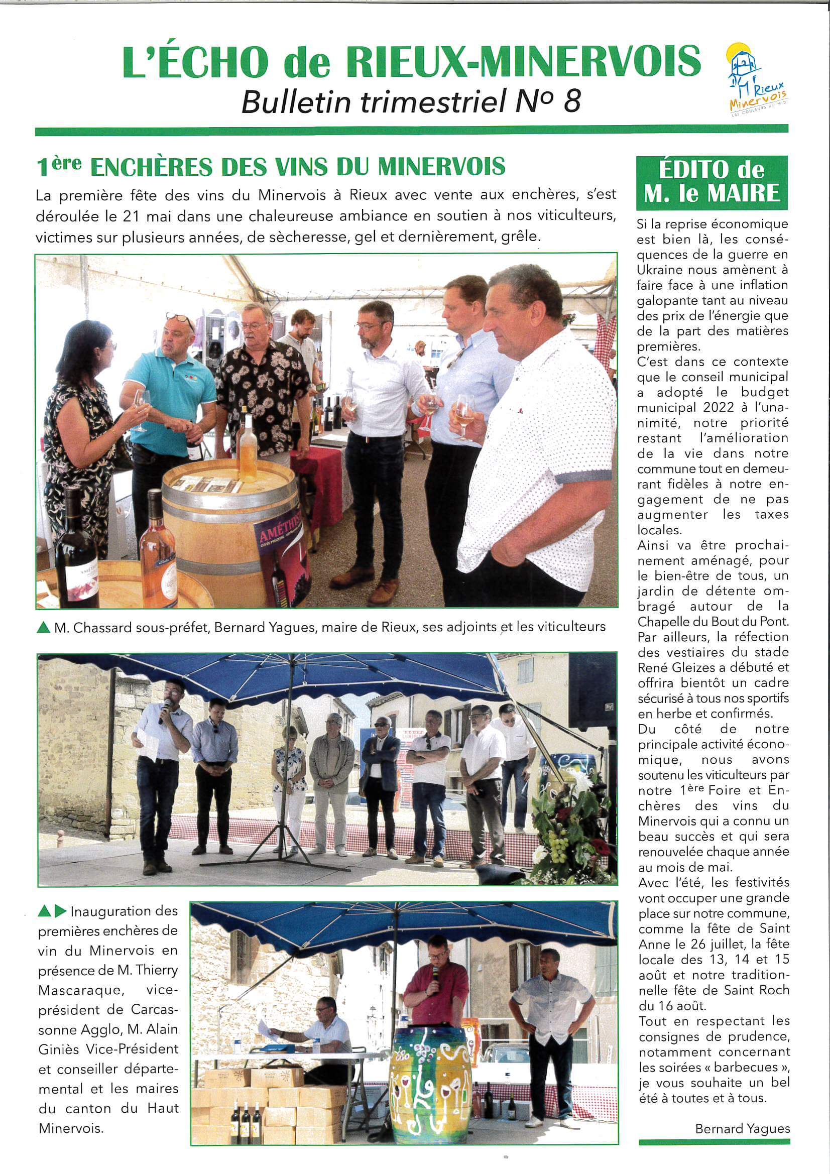 Photo actualité JOURNAL L'ECHO DE RIEUX-MINERVOIS N° 8