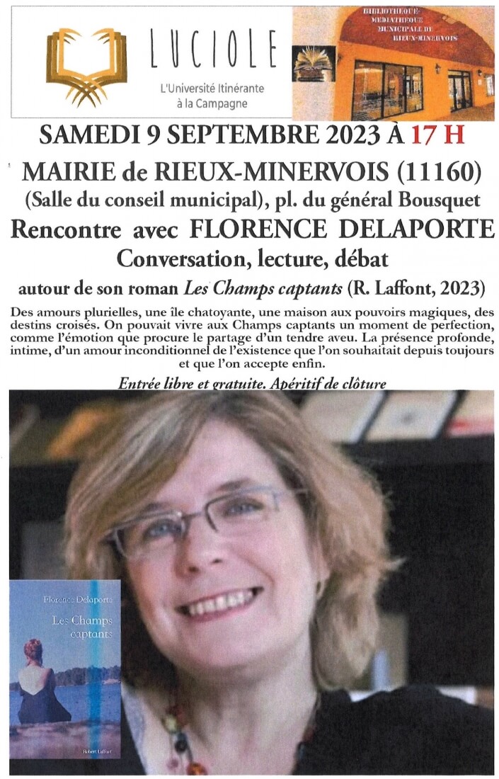 Photo actualité RENCONTRE LITTERAIRE le sam.9 septembre 2023 avec FLORENCE DELAPORTE en MAIRIE (salle du Conseil à 17 h)