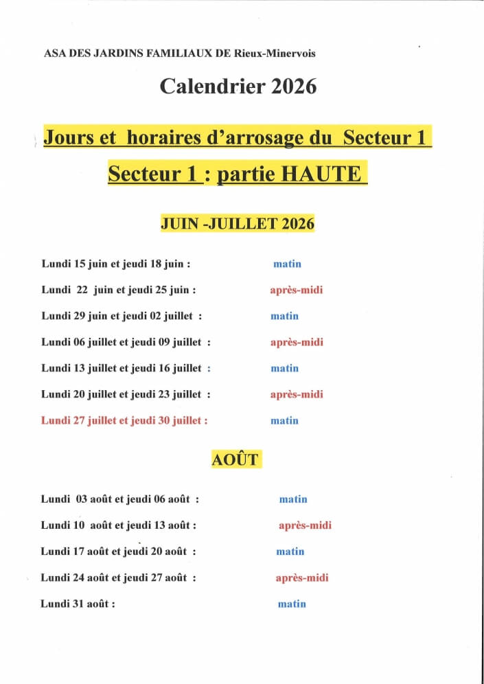 Photo actualité Calendrier d'arrosage 