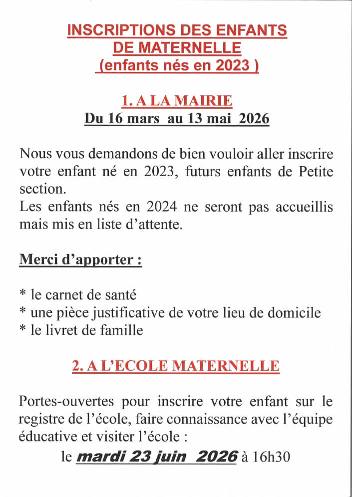 Photo actualité INSCRIPTION DES ENFANTS DE MATERNELLE