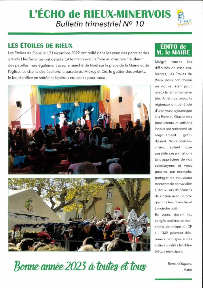 Photo actualité JOURNAL L'ECHO DE RIEUX-MINERVOIS N° 10